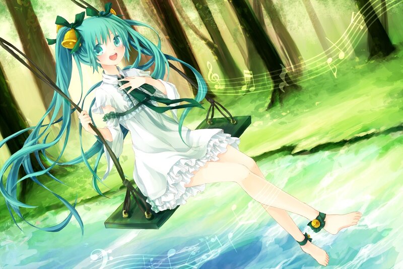 Miku on a swing in the forest