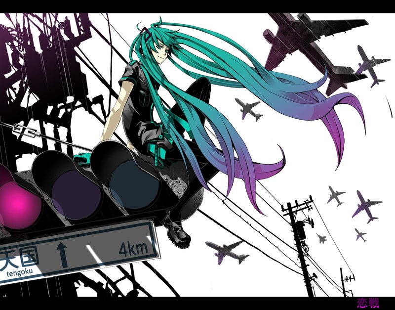 Miku on a traffic light