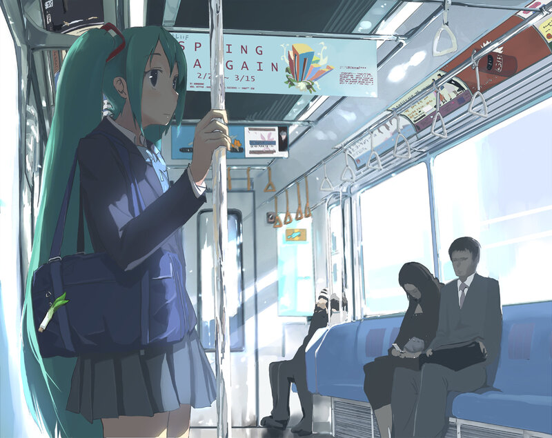 Miku on a train