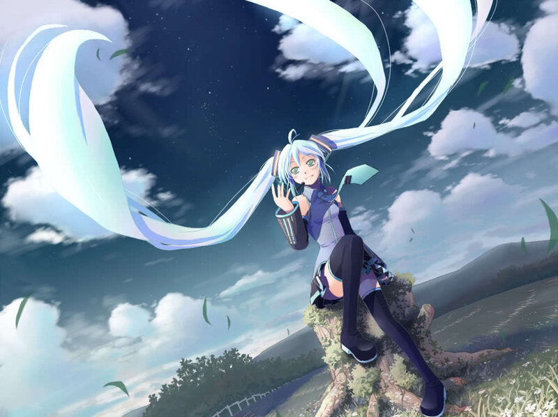 Miku on a tree stump