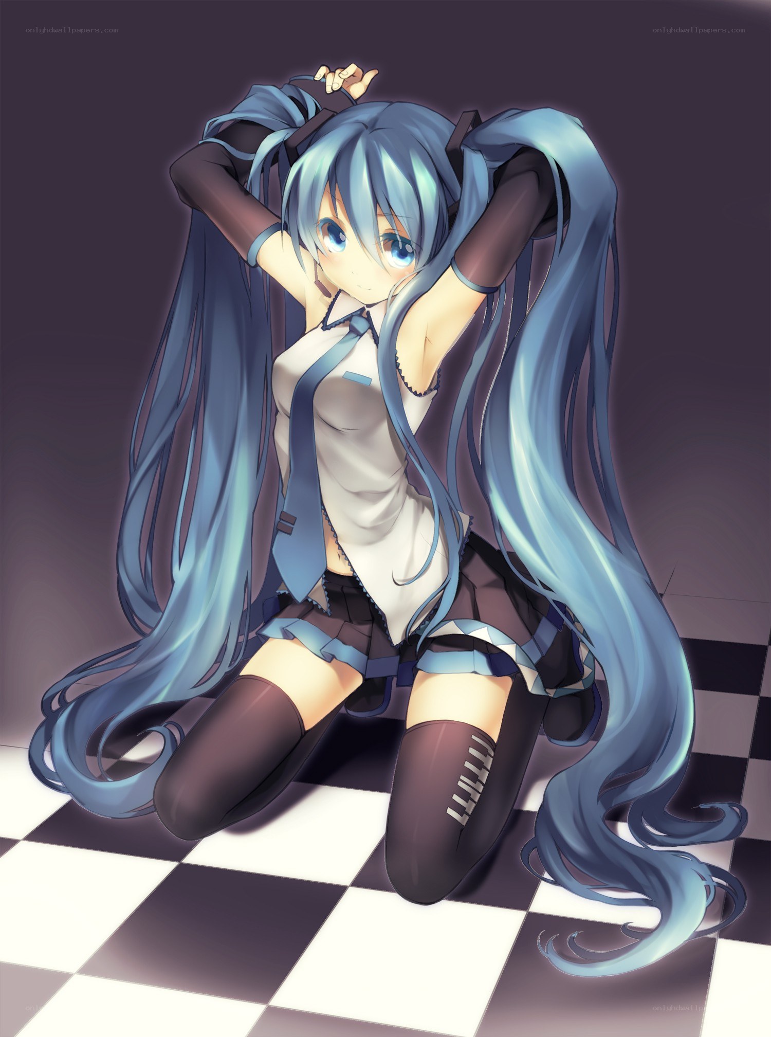 Miku on checkered floor