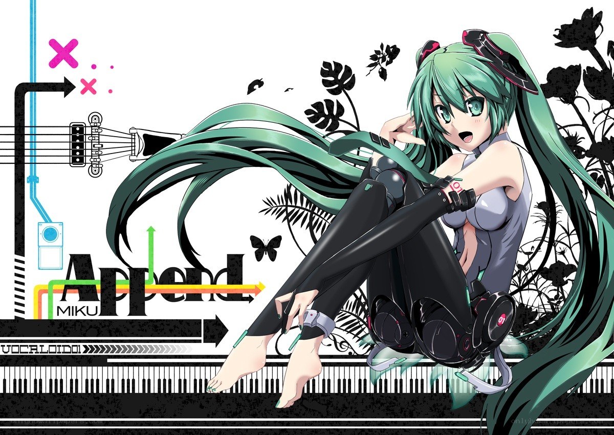 Miku on piano keyboard