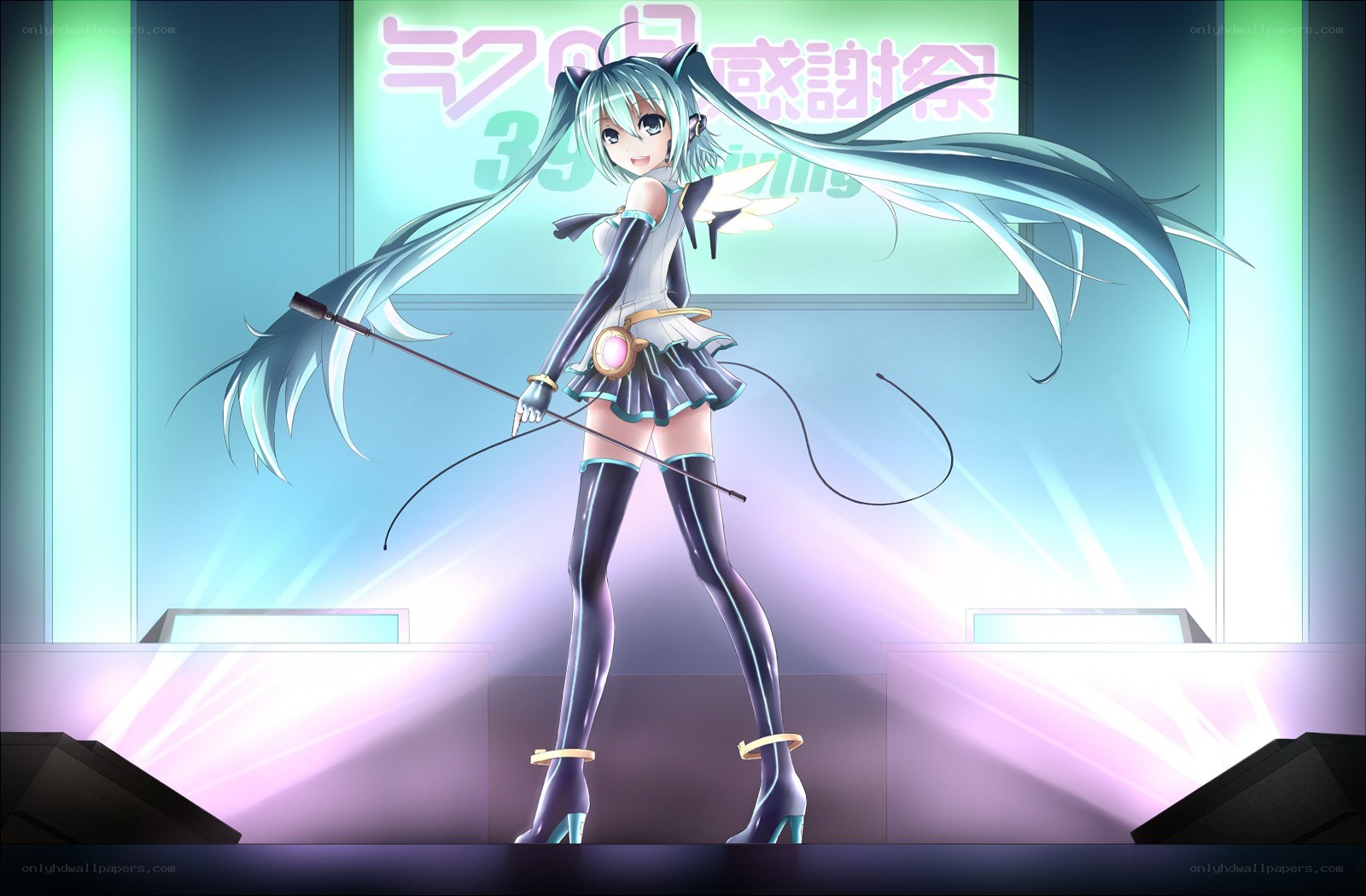 Miku on stage with whip