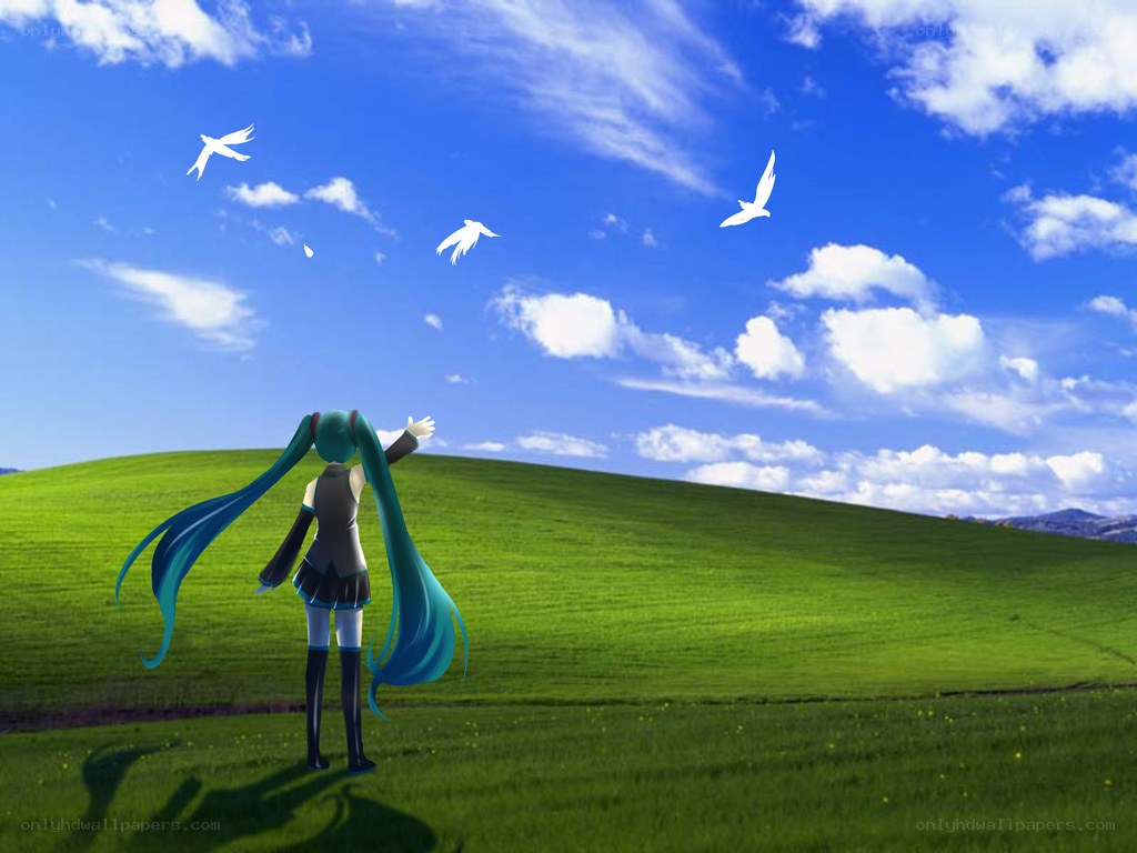 Miku on the Windows XP lawn