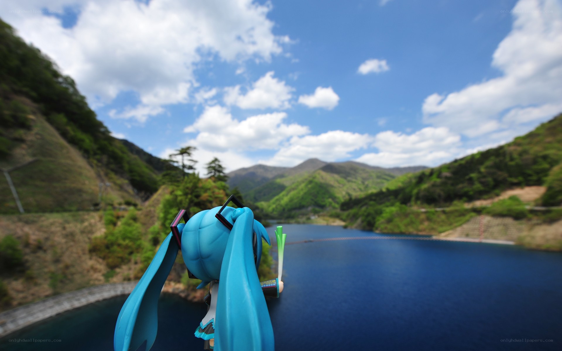 Miku overlooking a lake