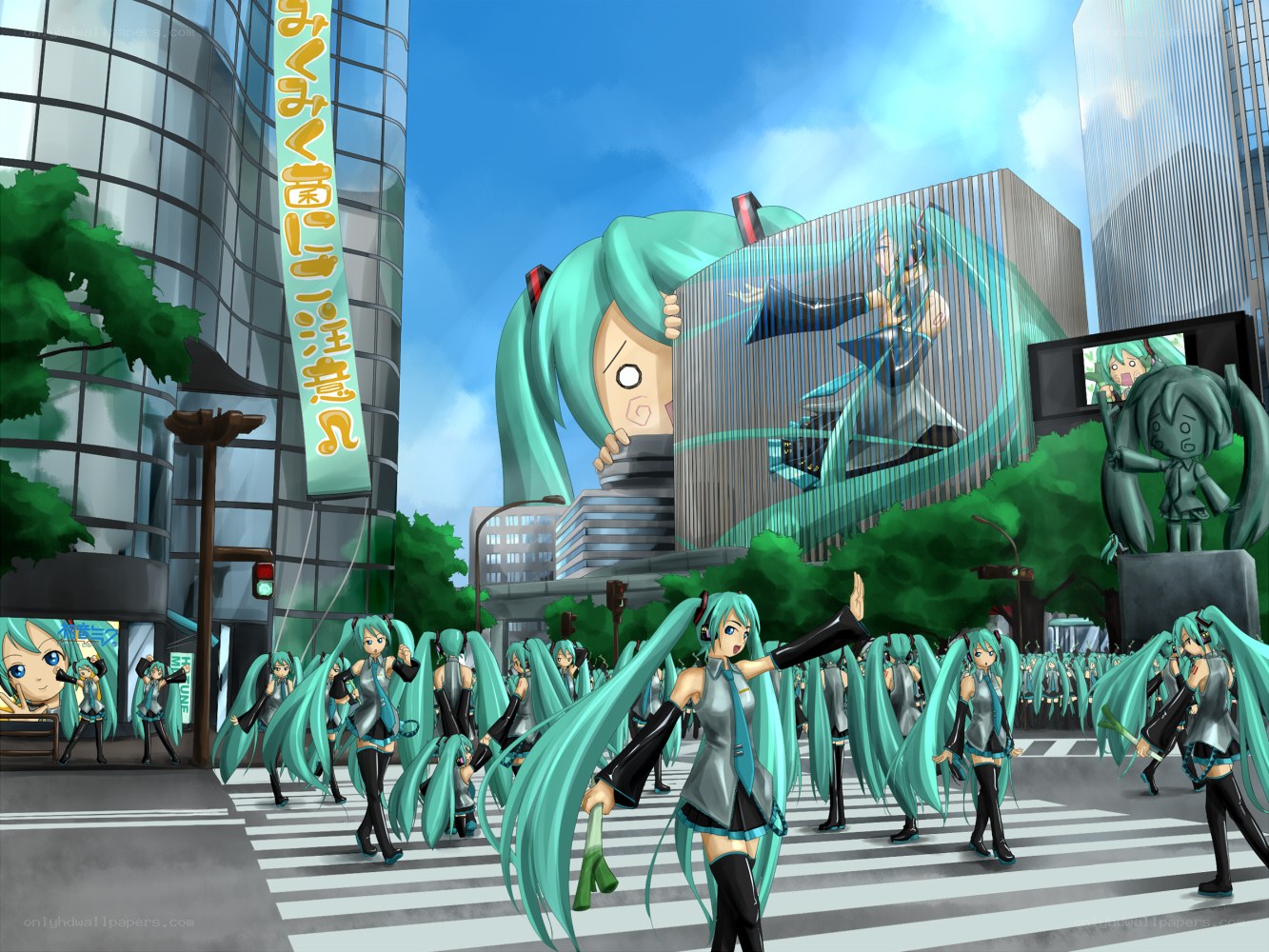 Miku parade in city