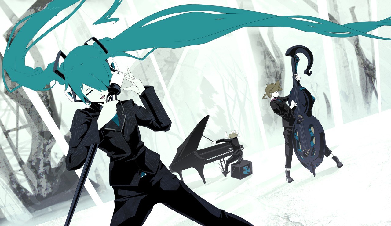 Miku performing with band