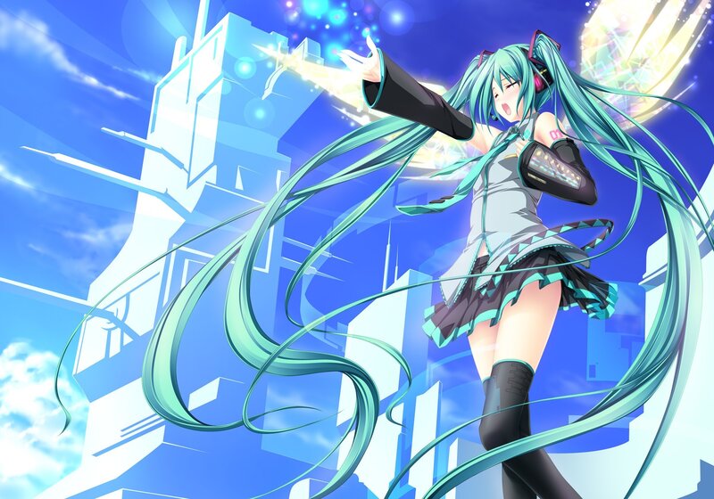 Miku performing with energy