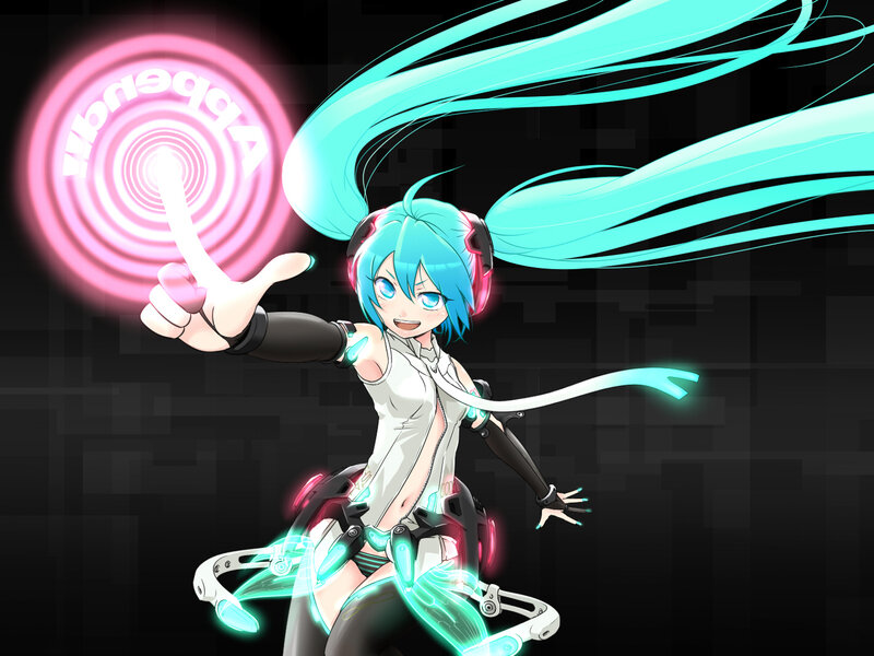Miku performing with glowing effects