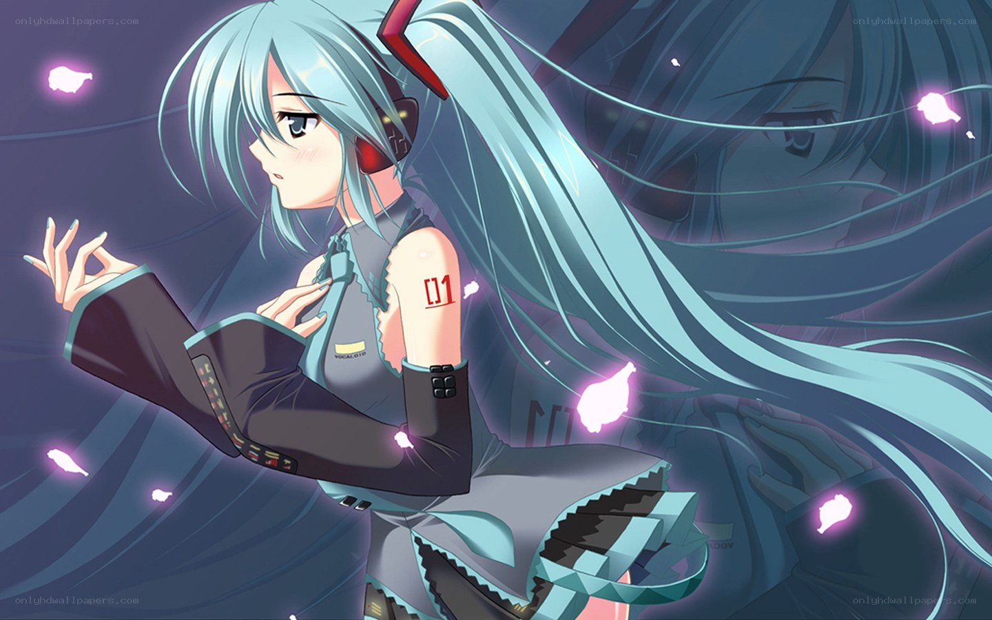 Miku performing with headphones