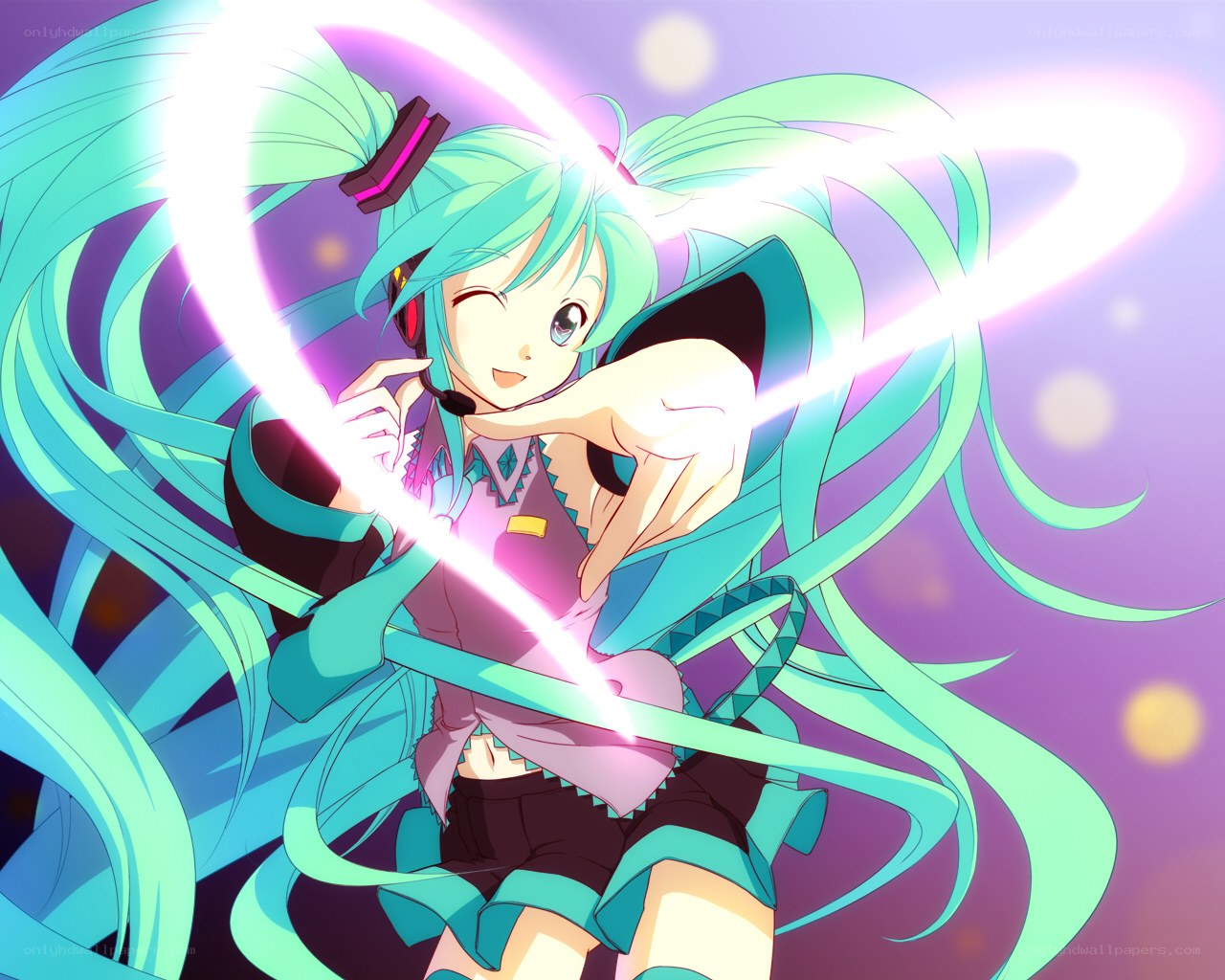 Miku performing with light