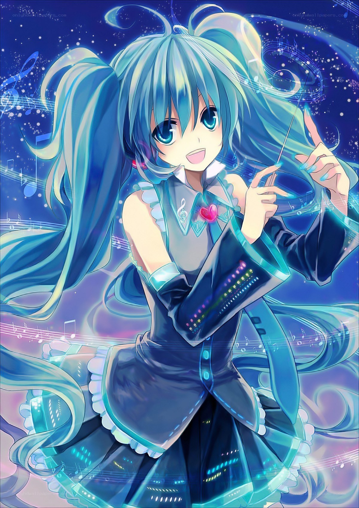 Miku performing with music