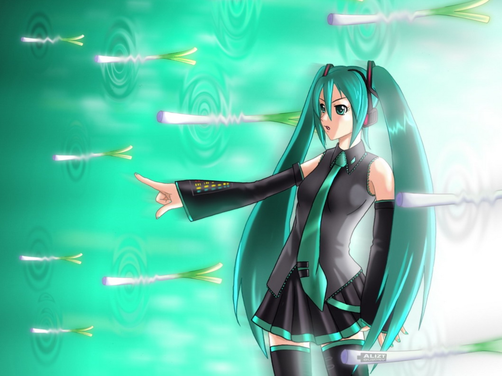 Miku performing with sound waves