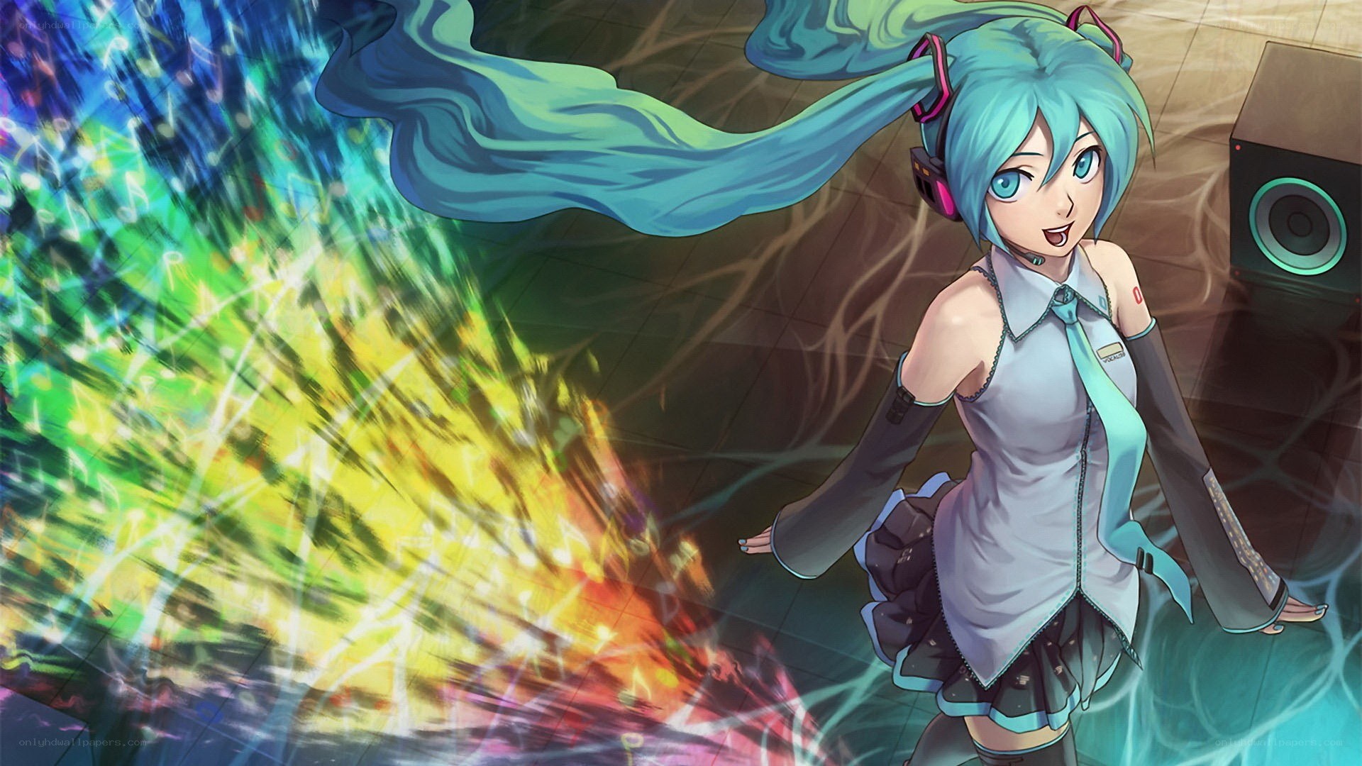 Miku performing with vibrant energy