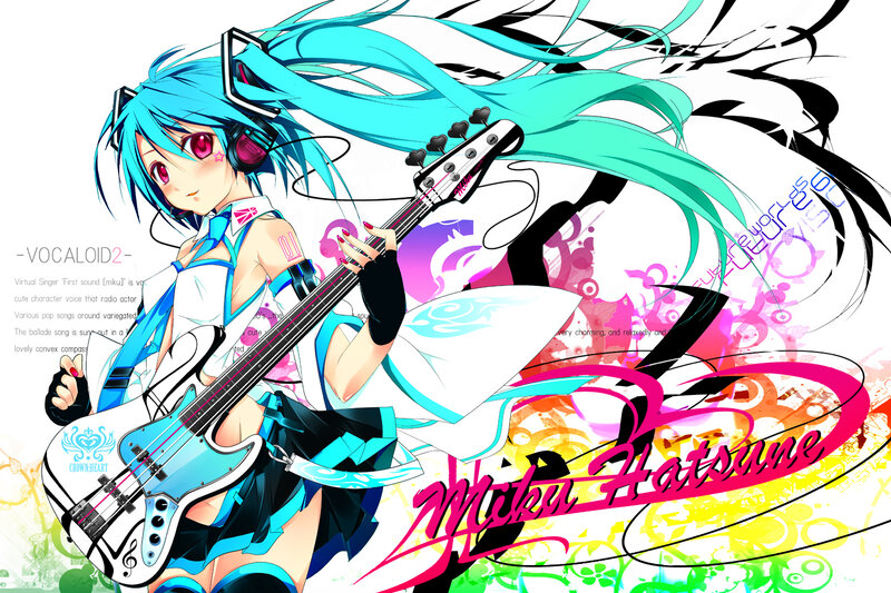 Miku playing bass guitar