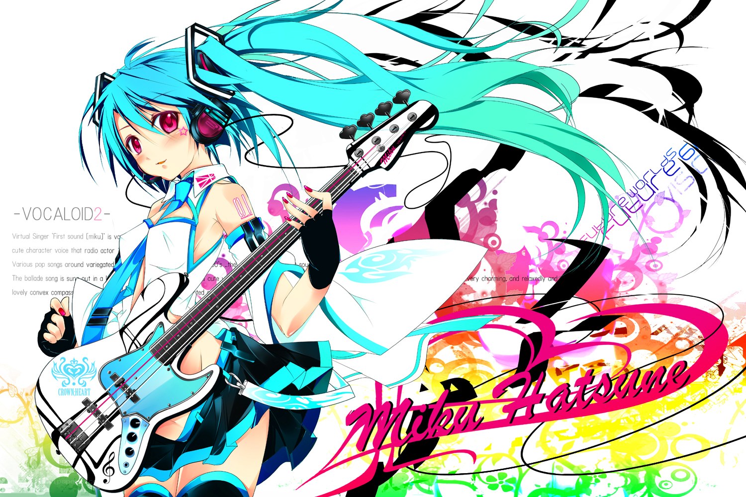 Miku playing bass guitar