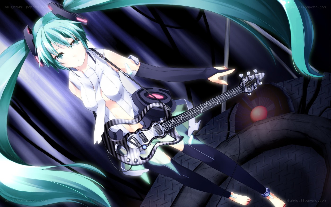 Miku playing electric guitar