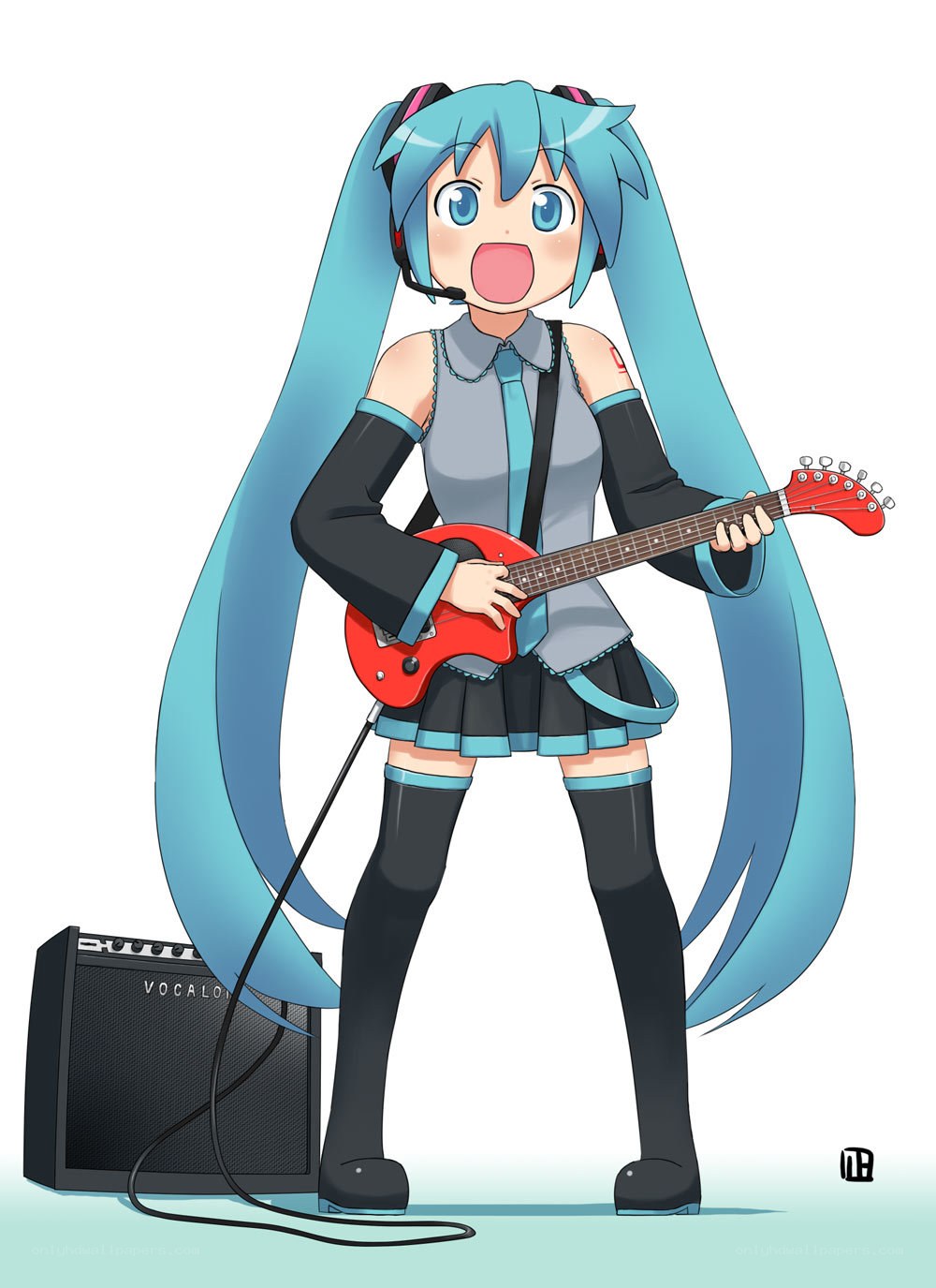 Miku playing electric guitar