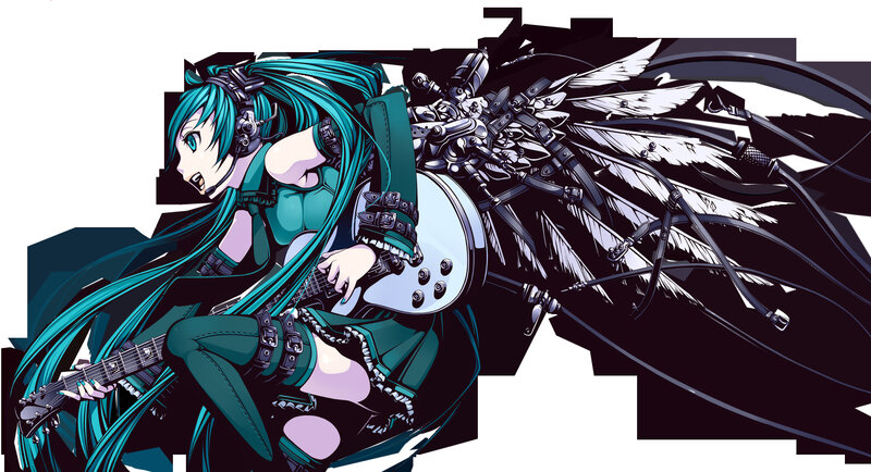 Miku playing electric guitar