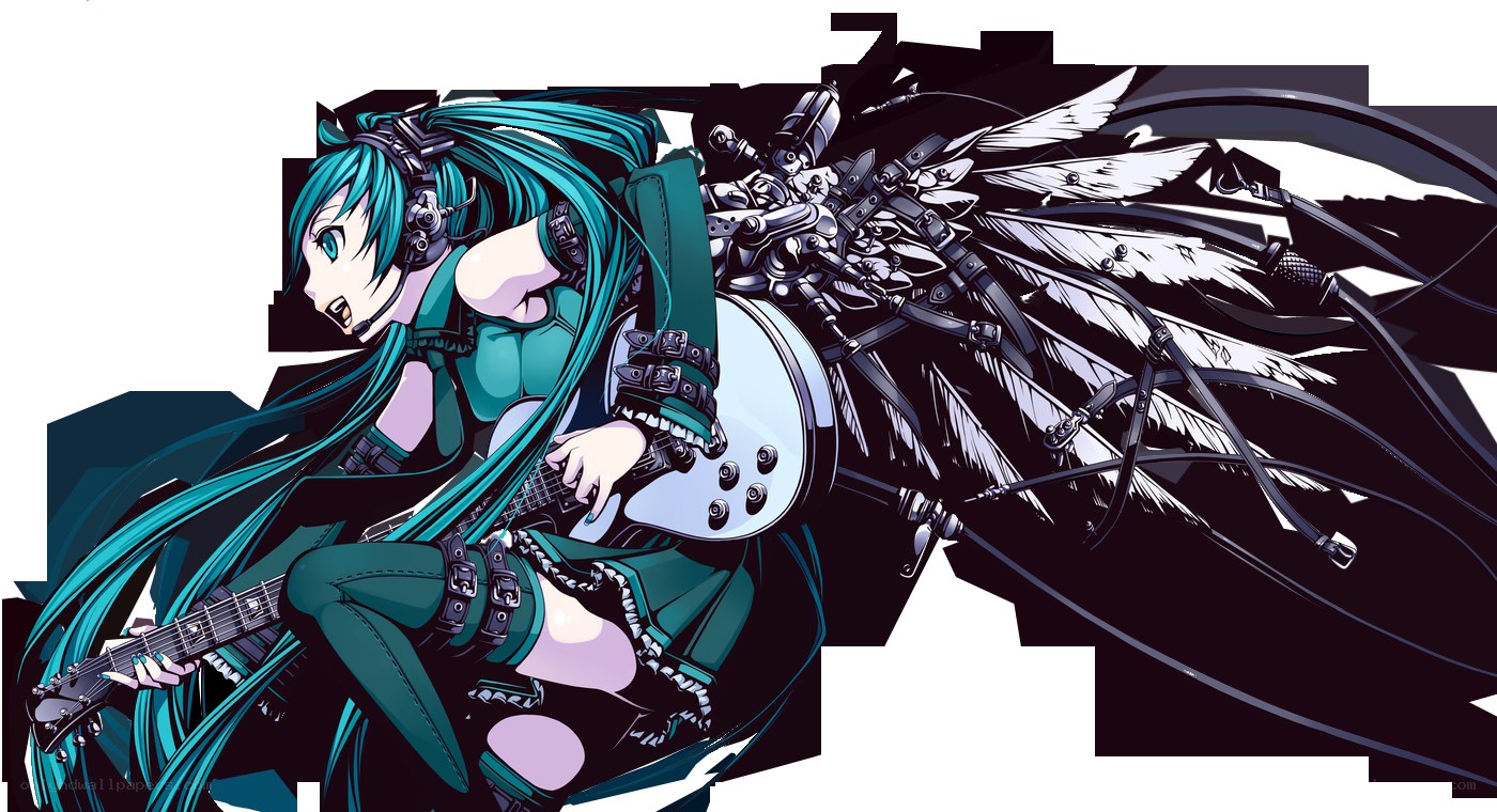 Miku playing electric guitar