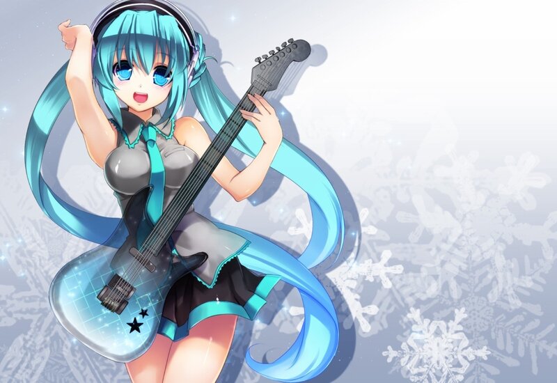 Miku playing electric guitar