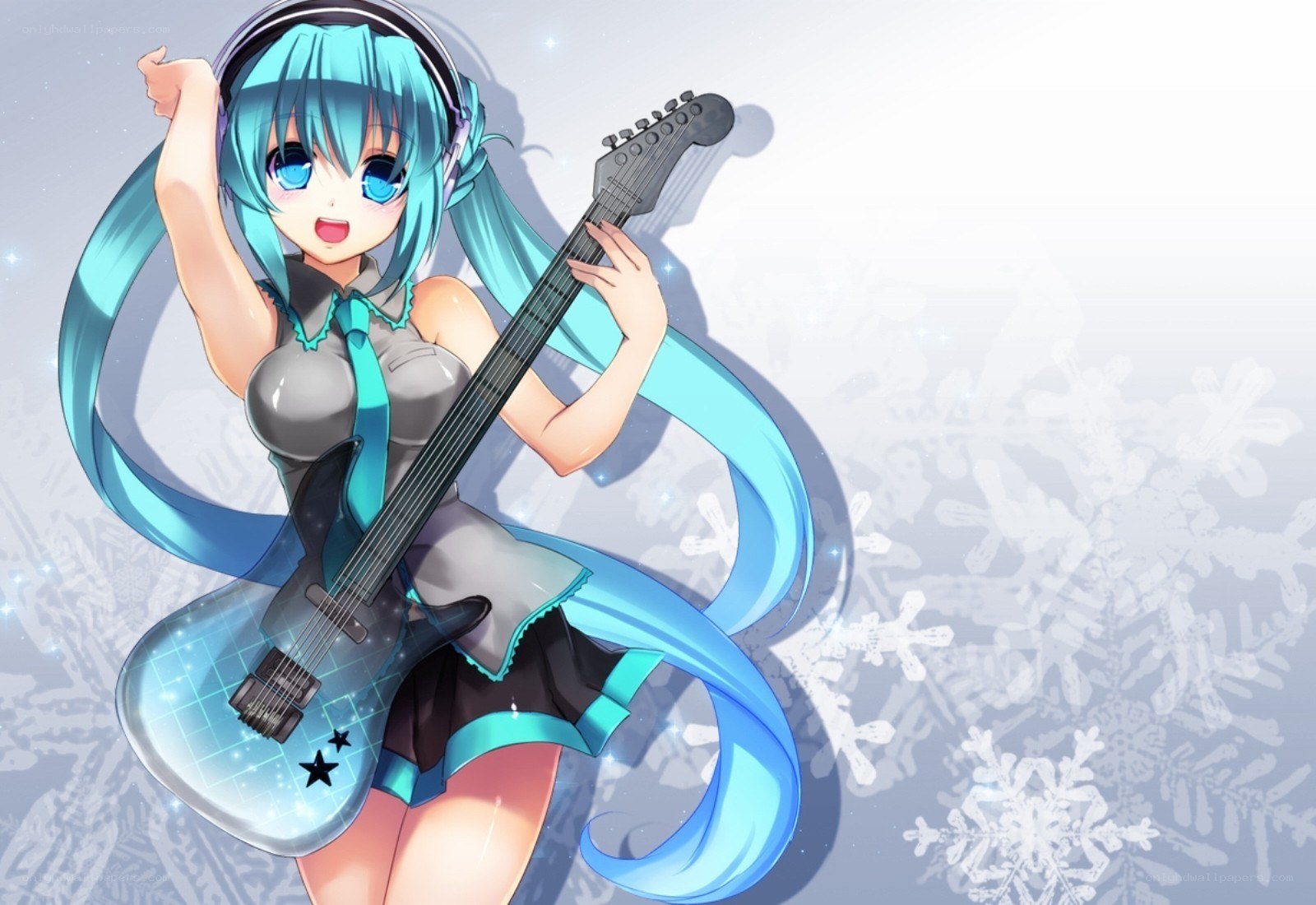 Miku playing electric guitar