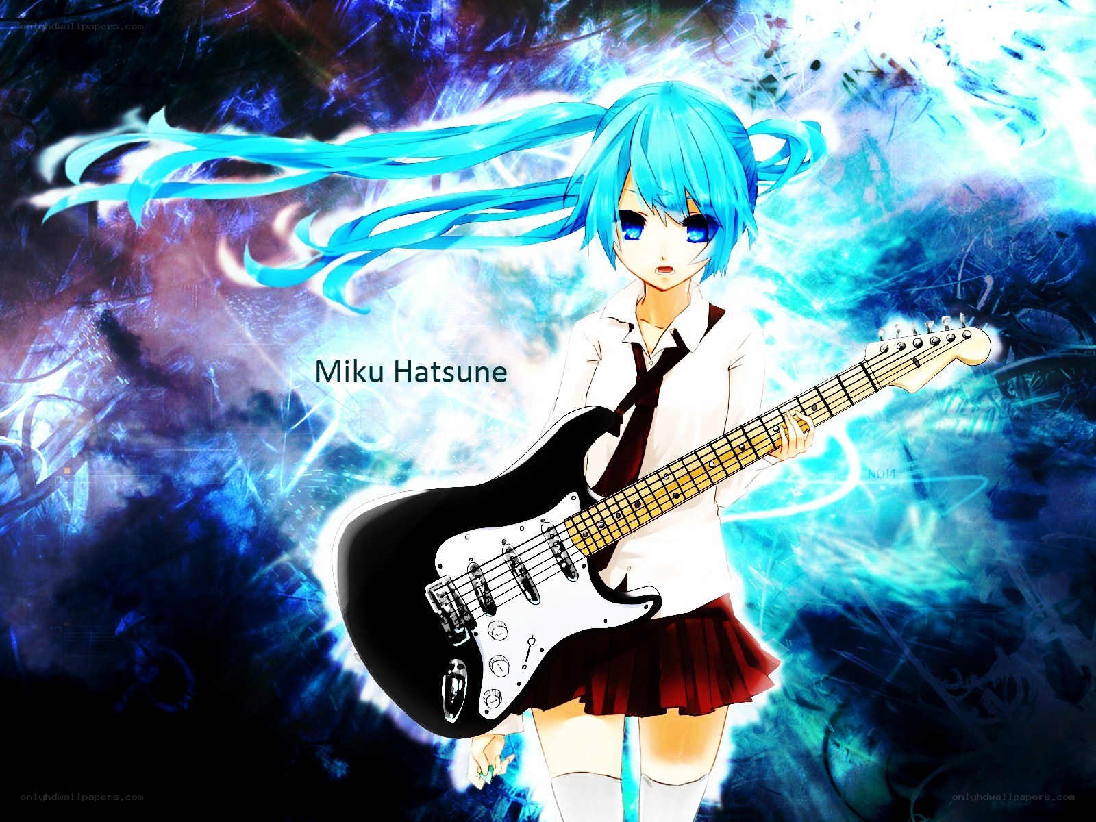 Miku playing electric guitar