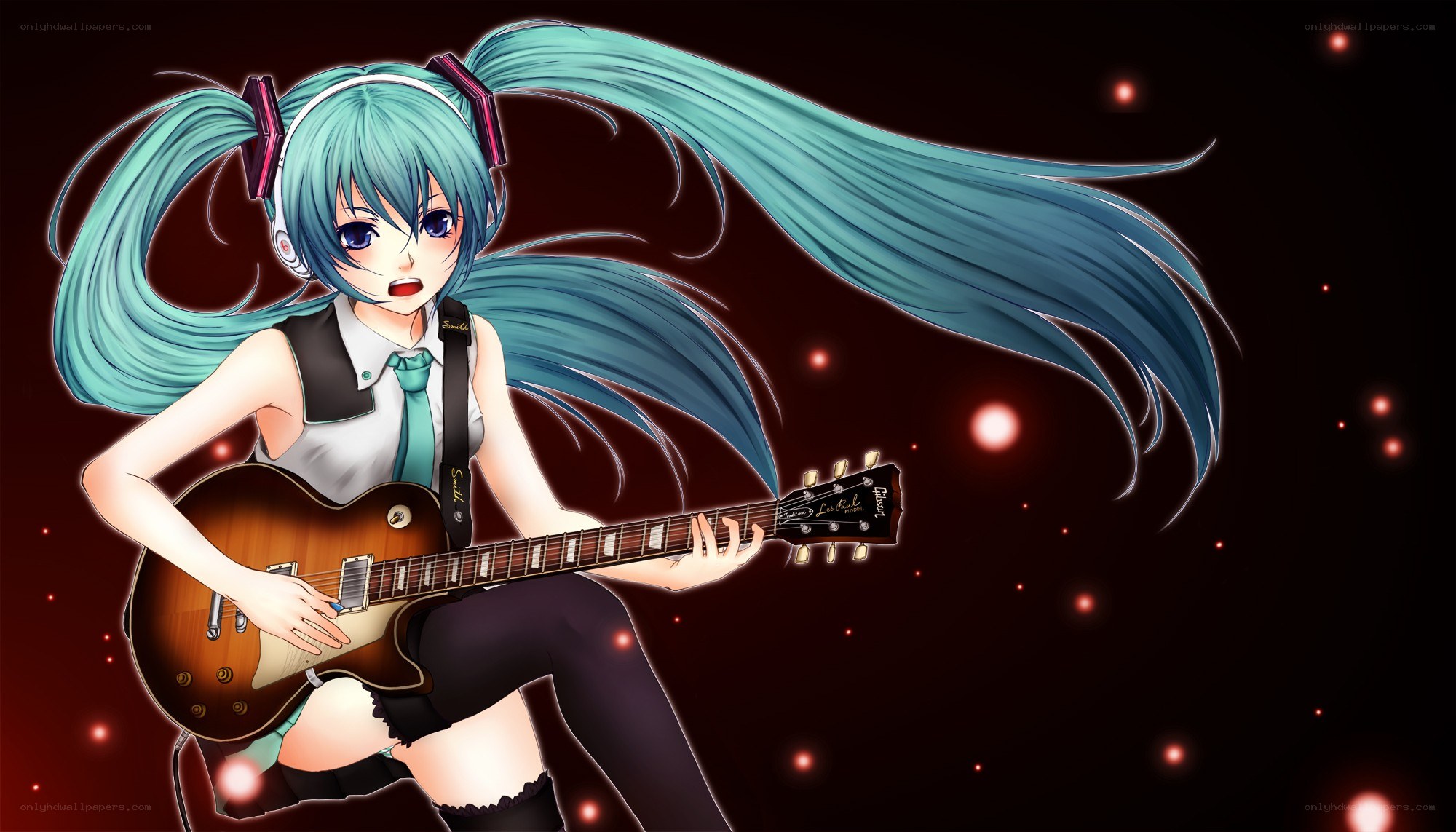 Miku playing electric guitar