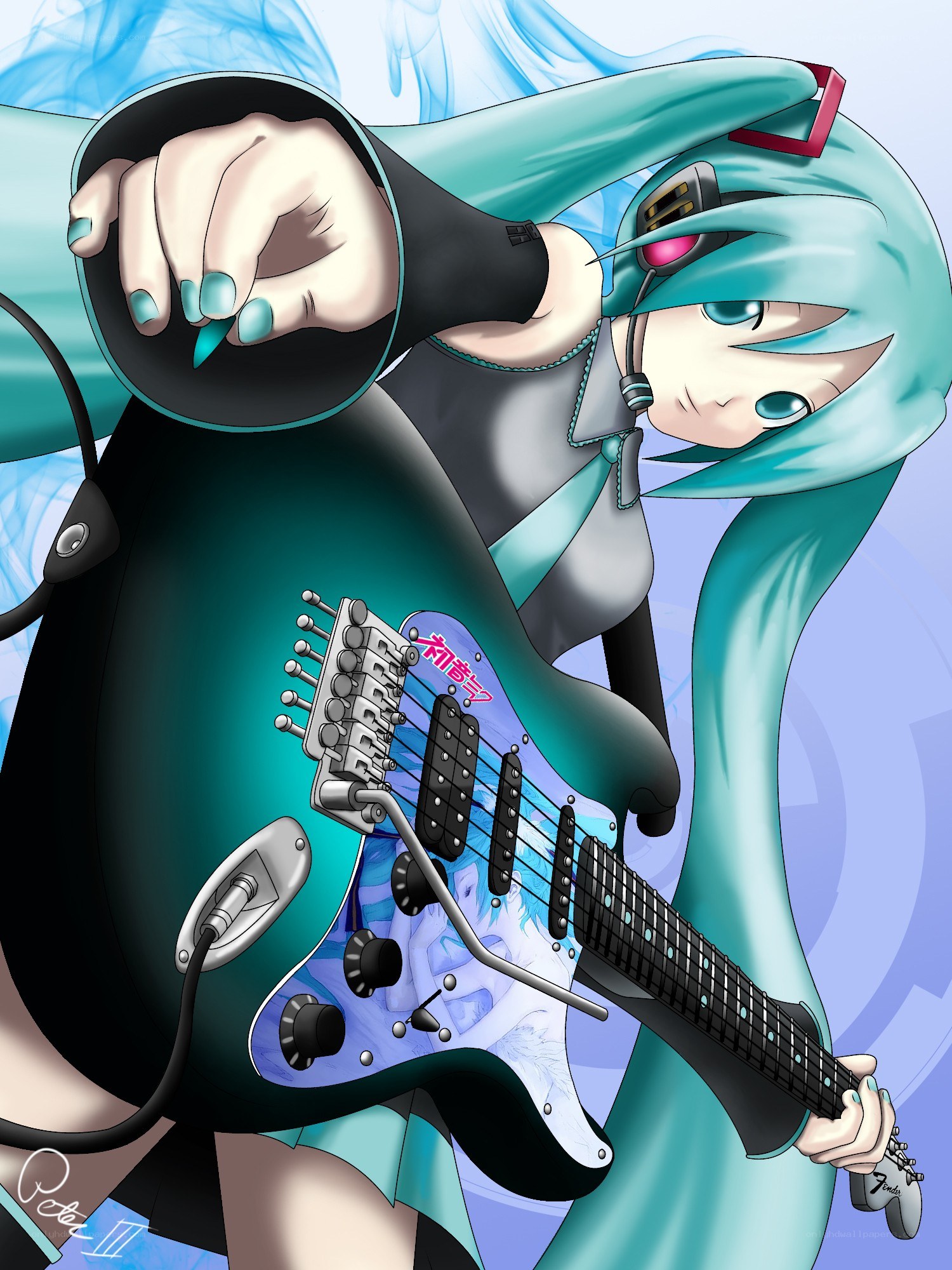 Miku playing electric guitar