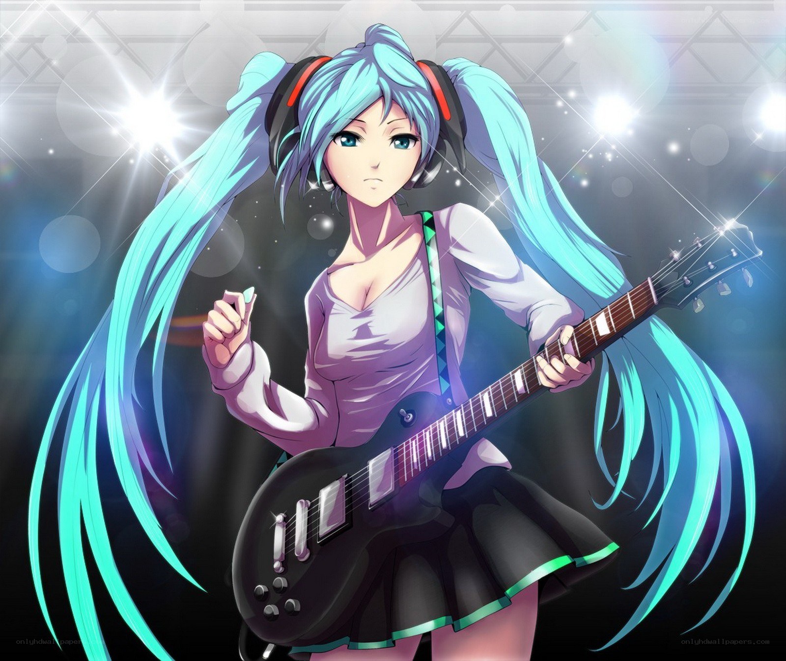 Miku playing electric guitar