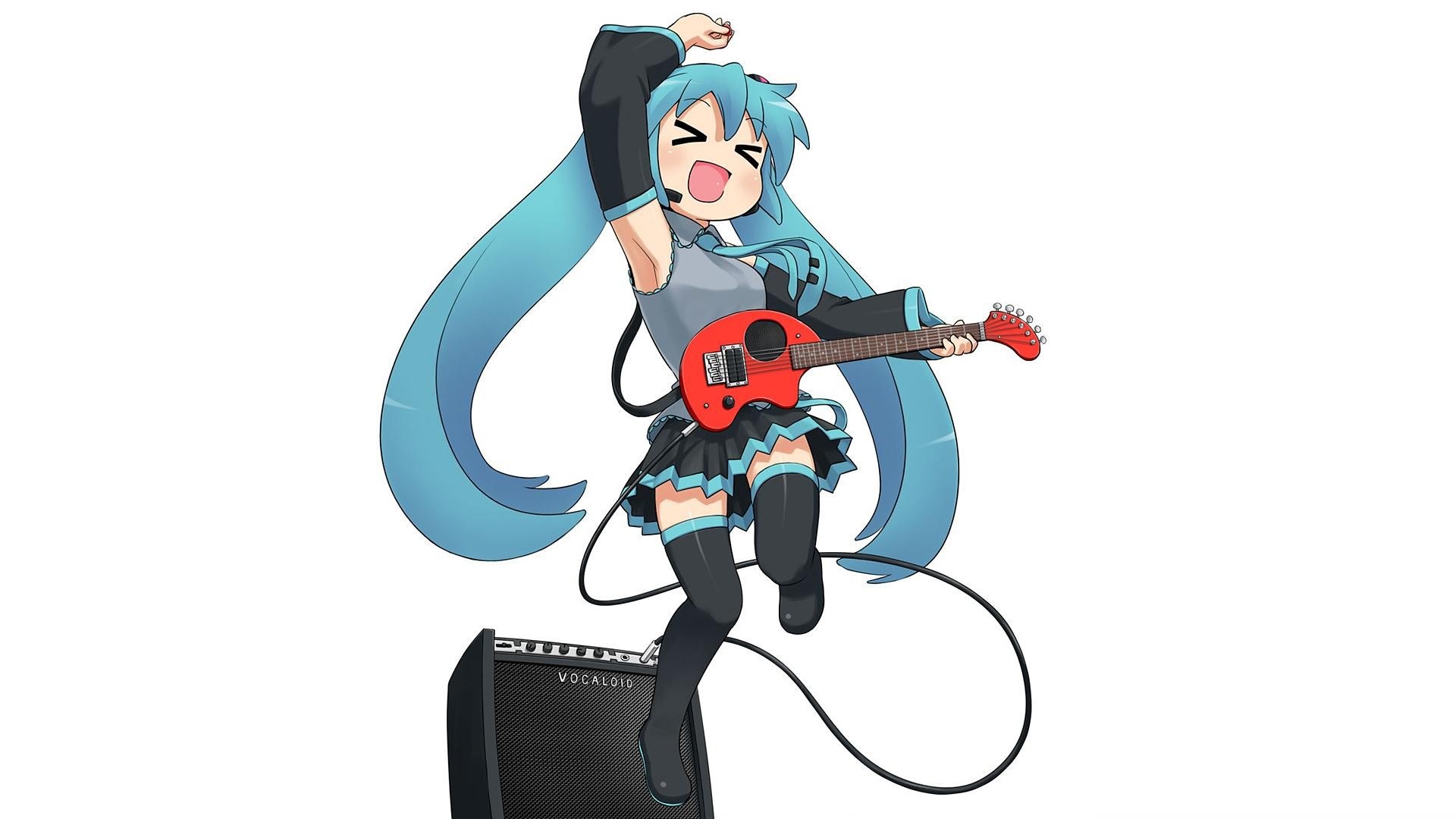 Miku playing electric guitar