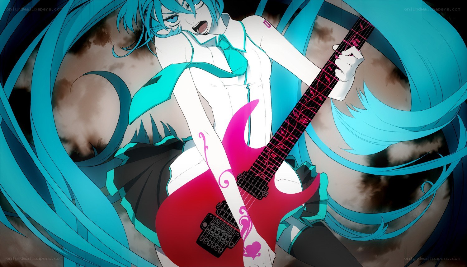 Miku playing electric guitar