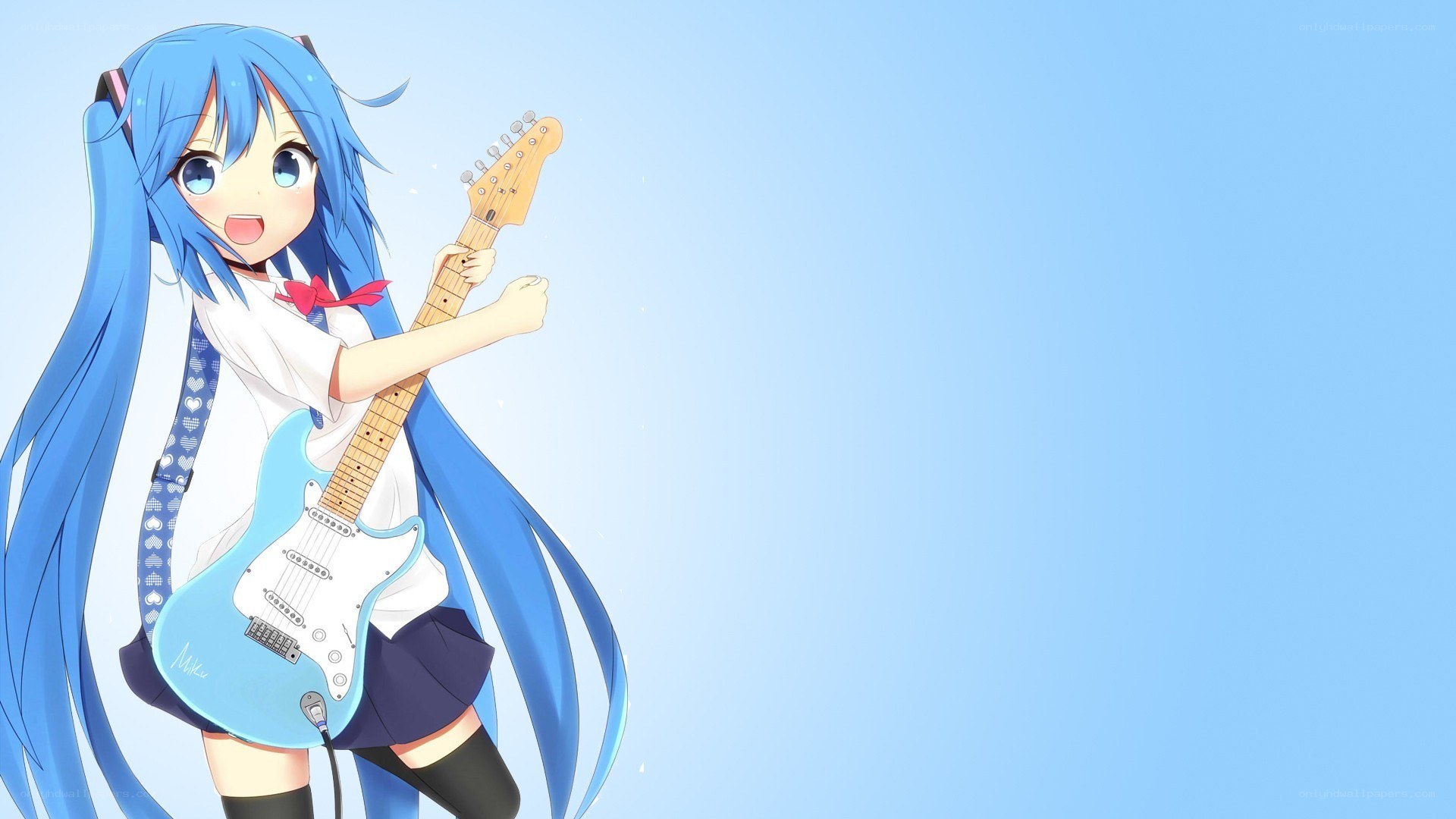 Miku playing electric guitar