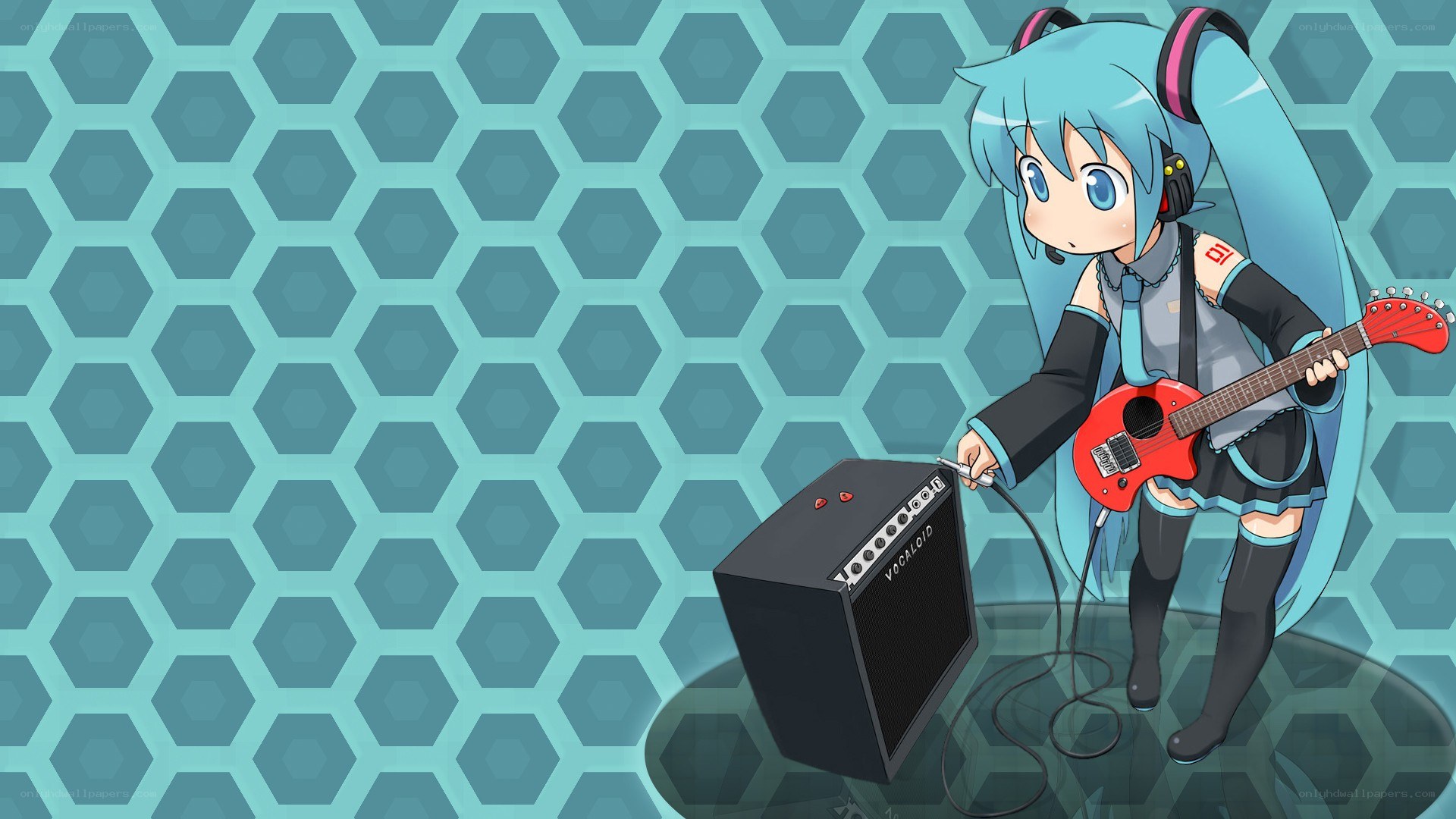 Miku playing electric guitar