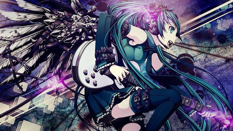 Miku playing electric guitar