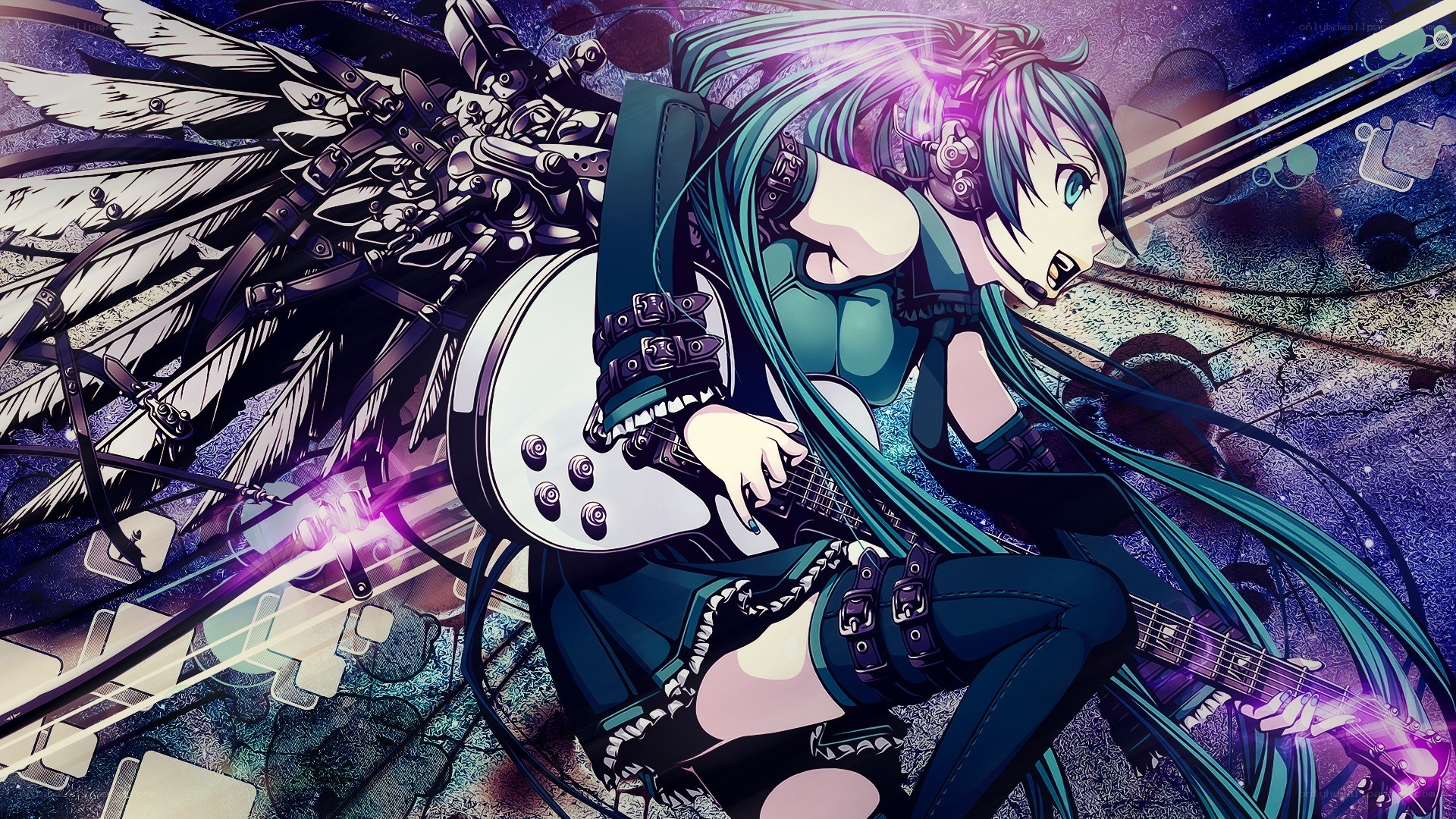 Miku playing electric guitar