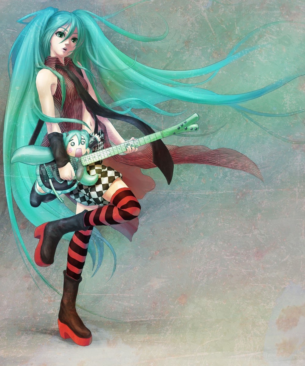 Miku playing electric guitar