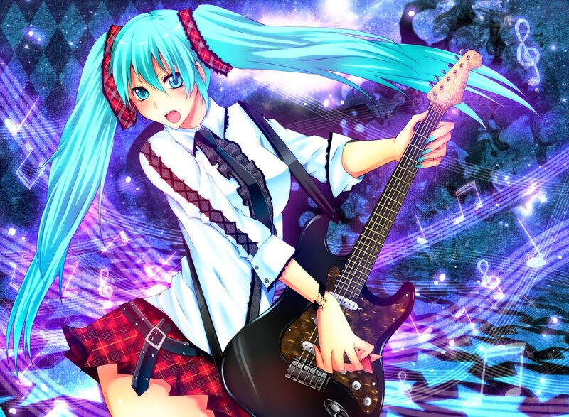 Miku playing electric guitar