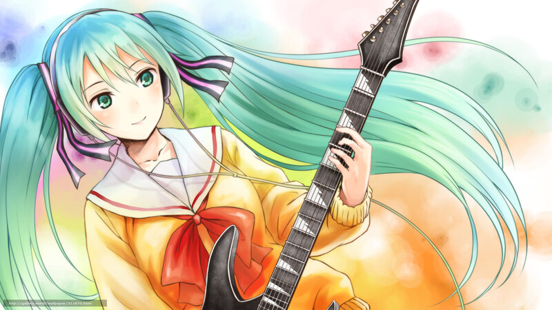 Miku playing electric guitar
