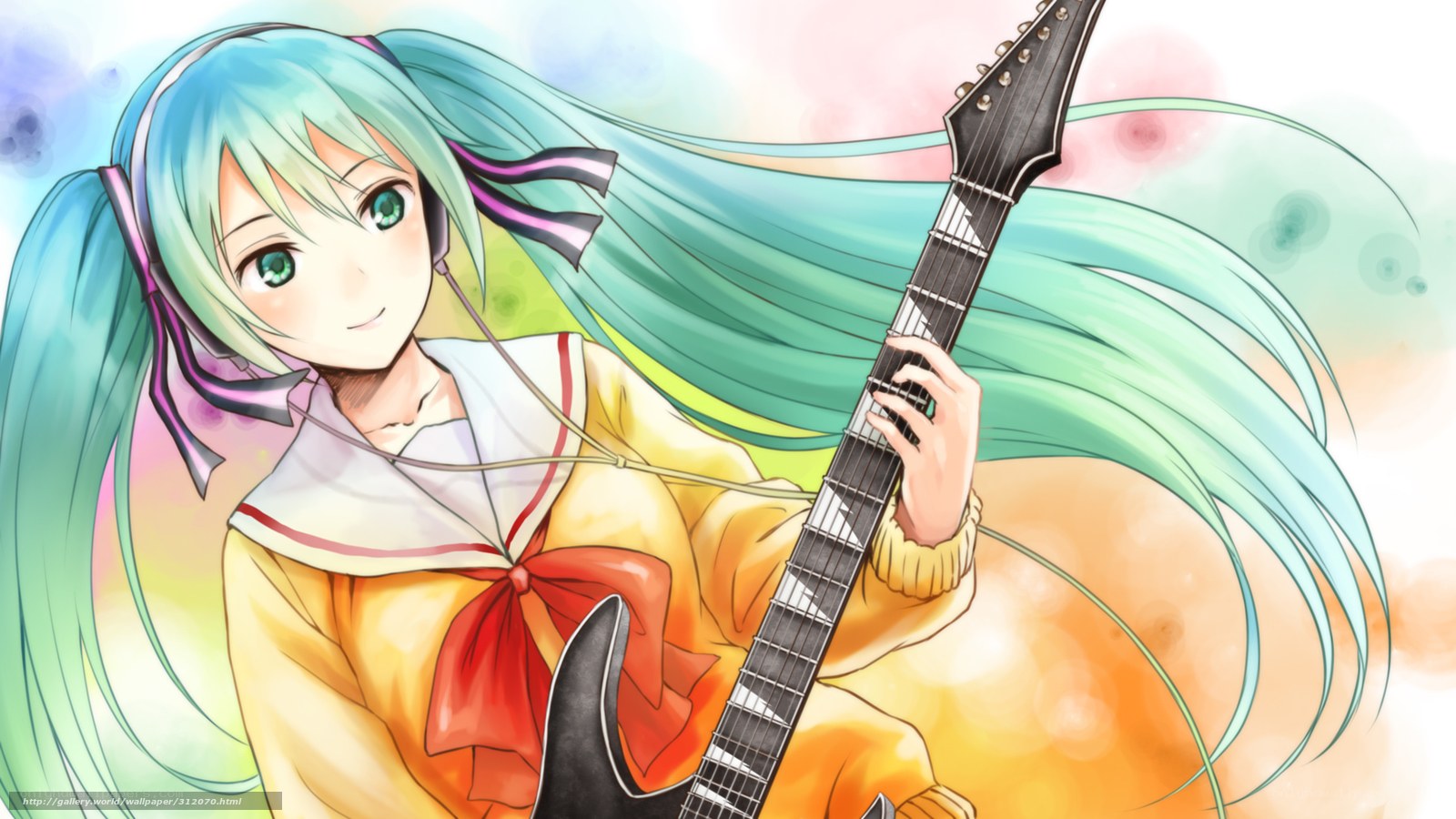 Miku playing electric guitar