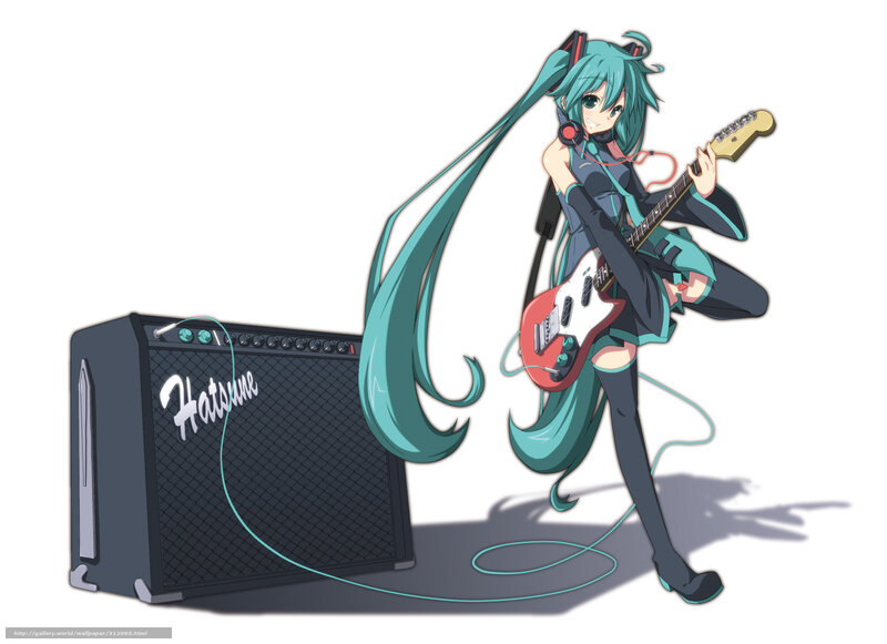 Miku playing electric guitar