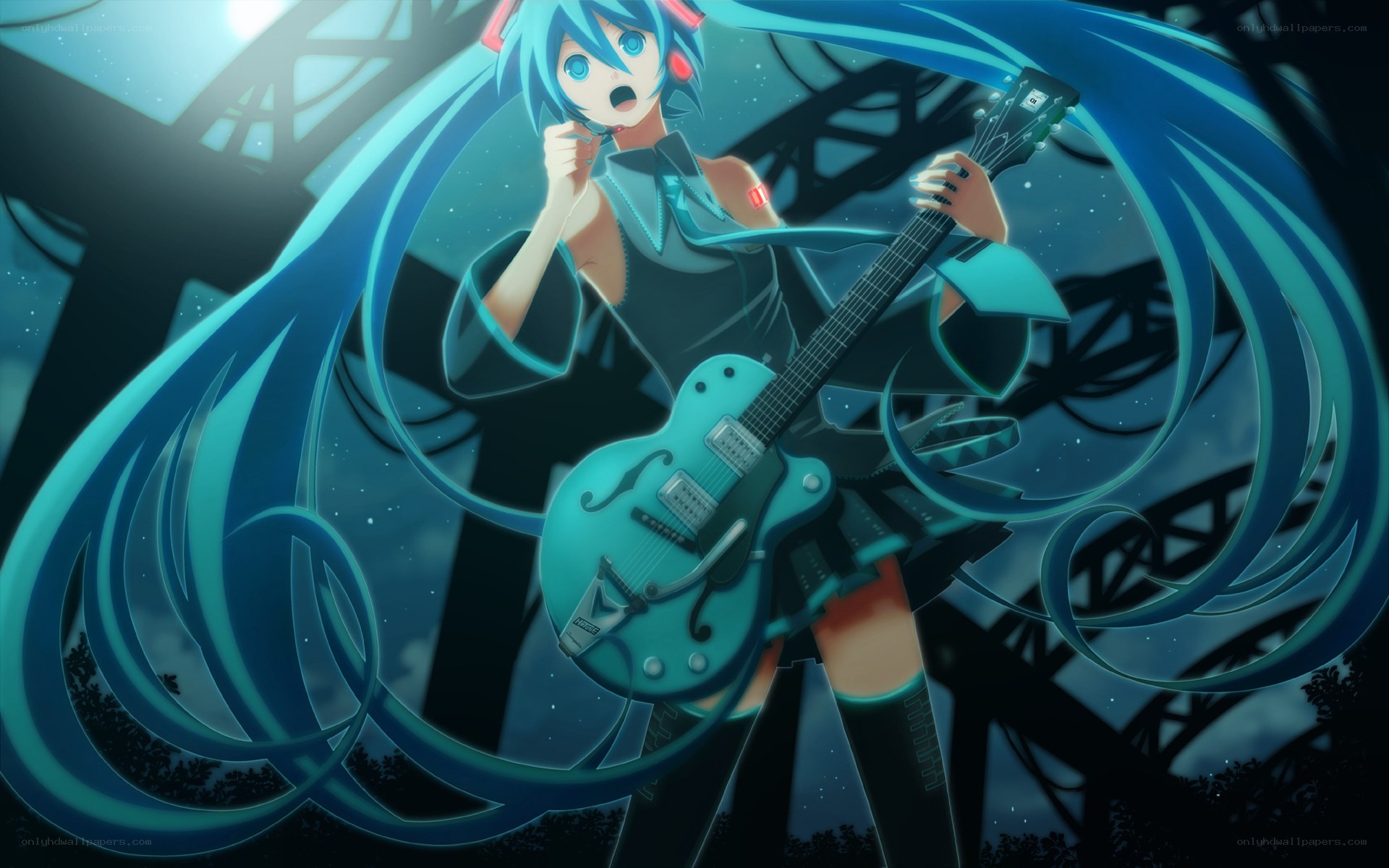 Miku playing electric guitar