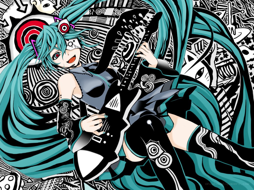 Miku playing electric guitar