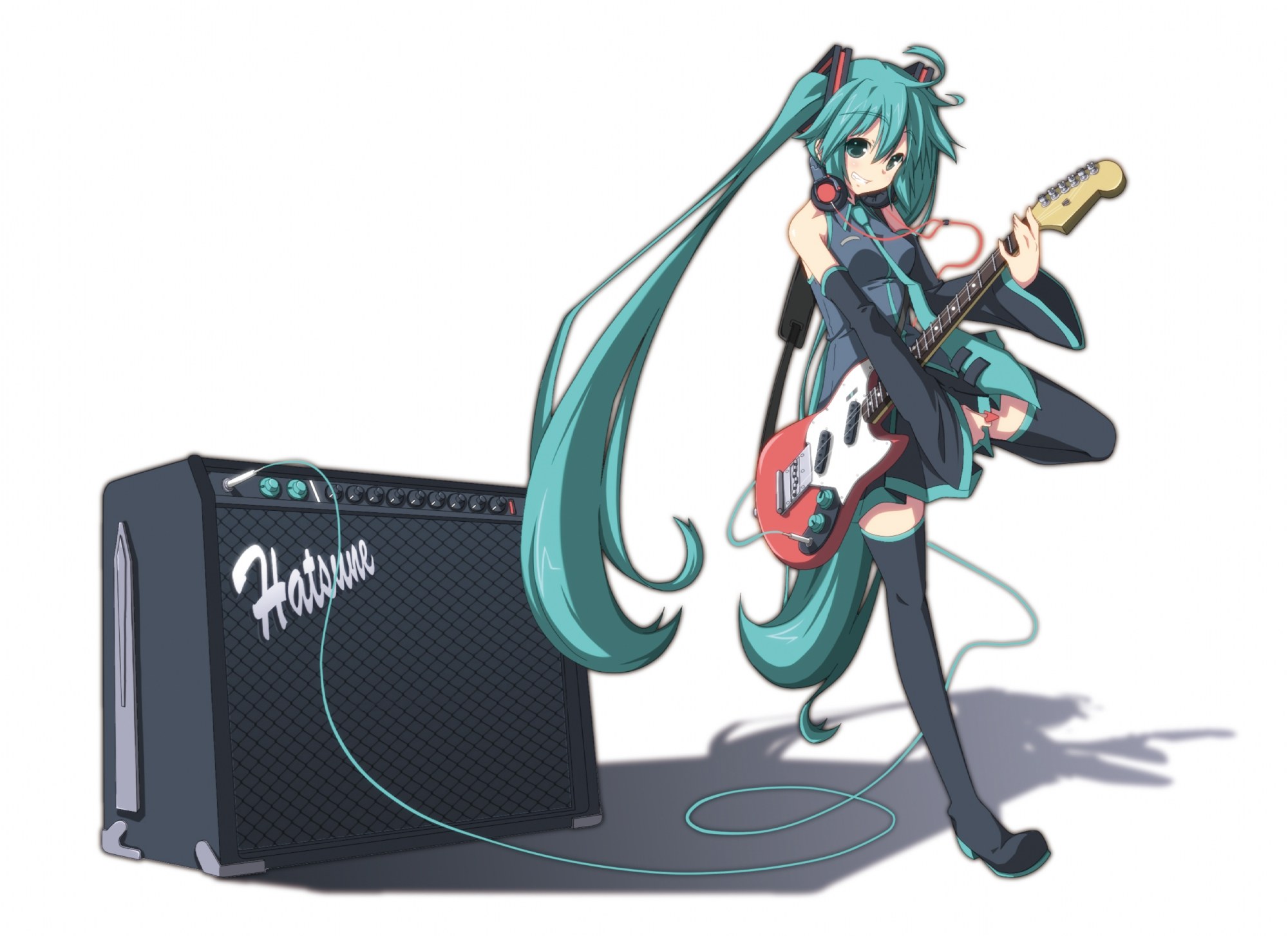 Miku playing electric guitar