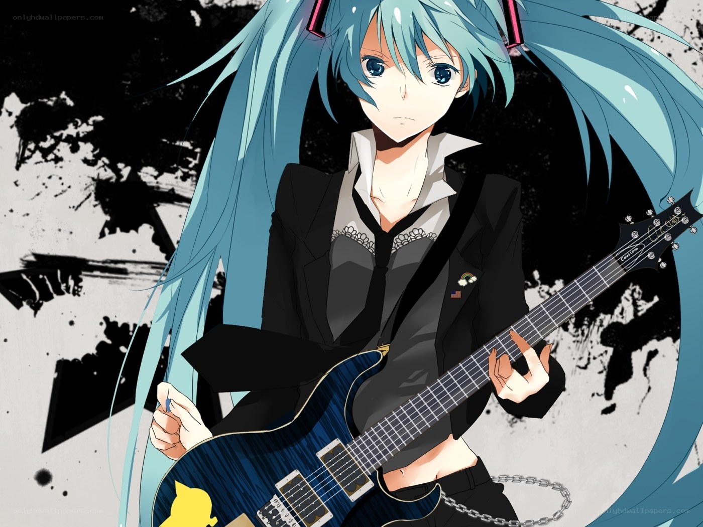 Miku playing electric guitar