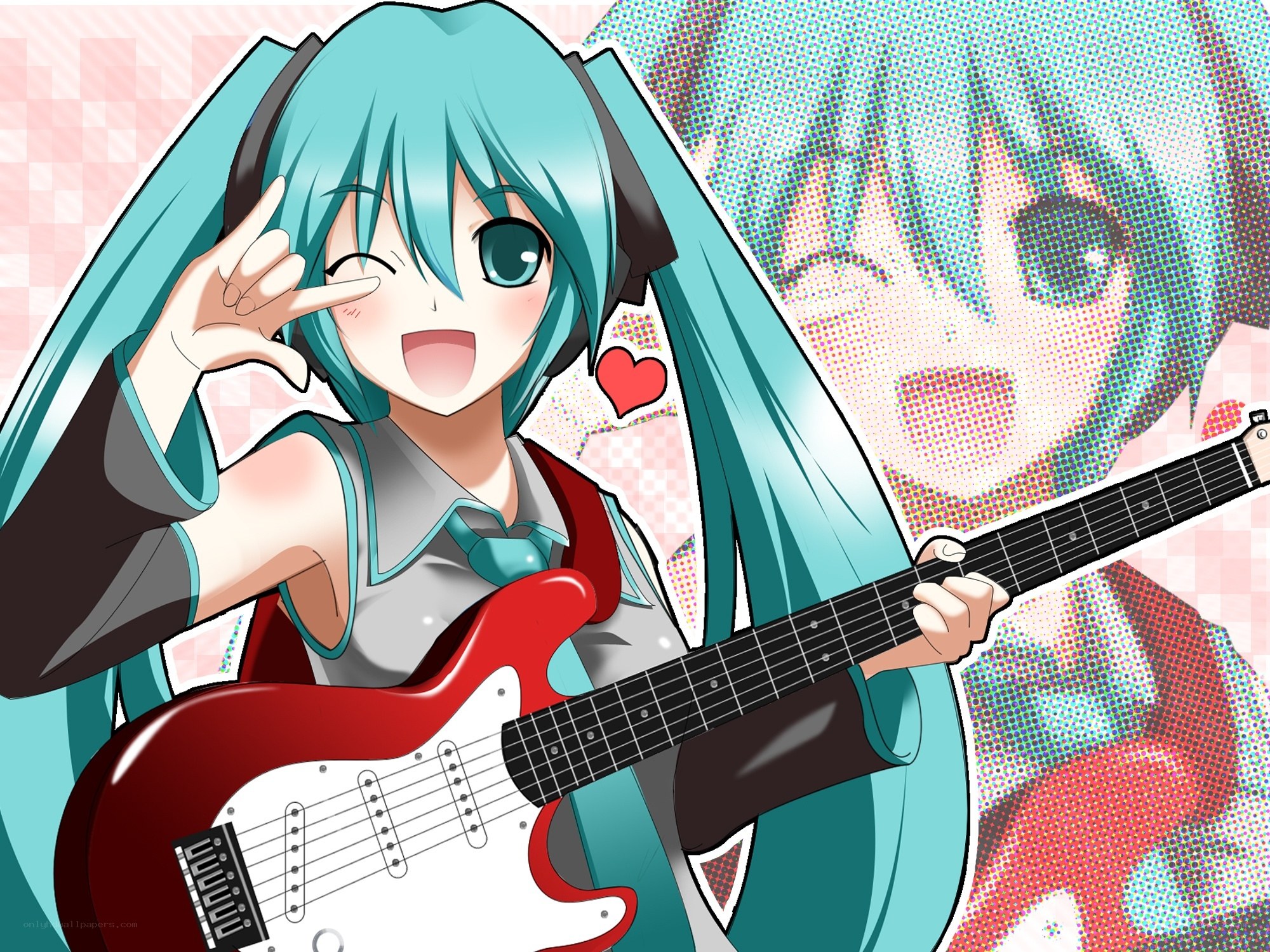 Miku playing guitar
