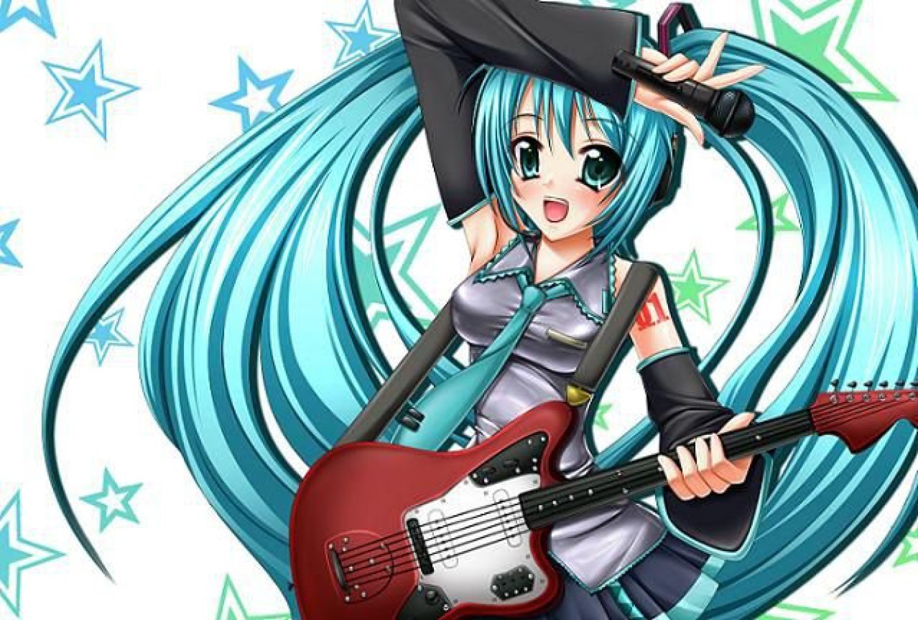 Miku playing guitar
