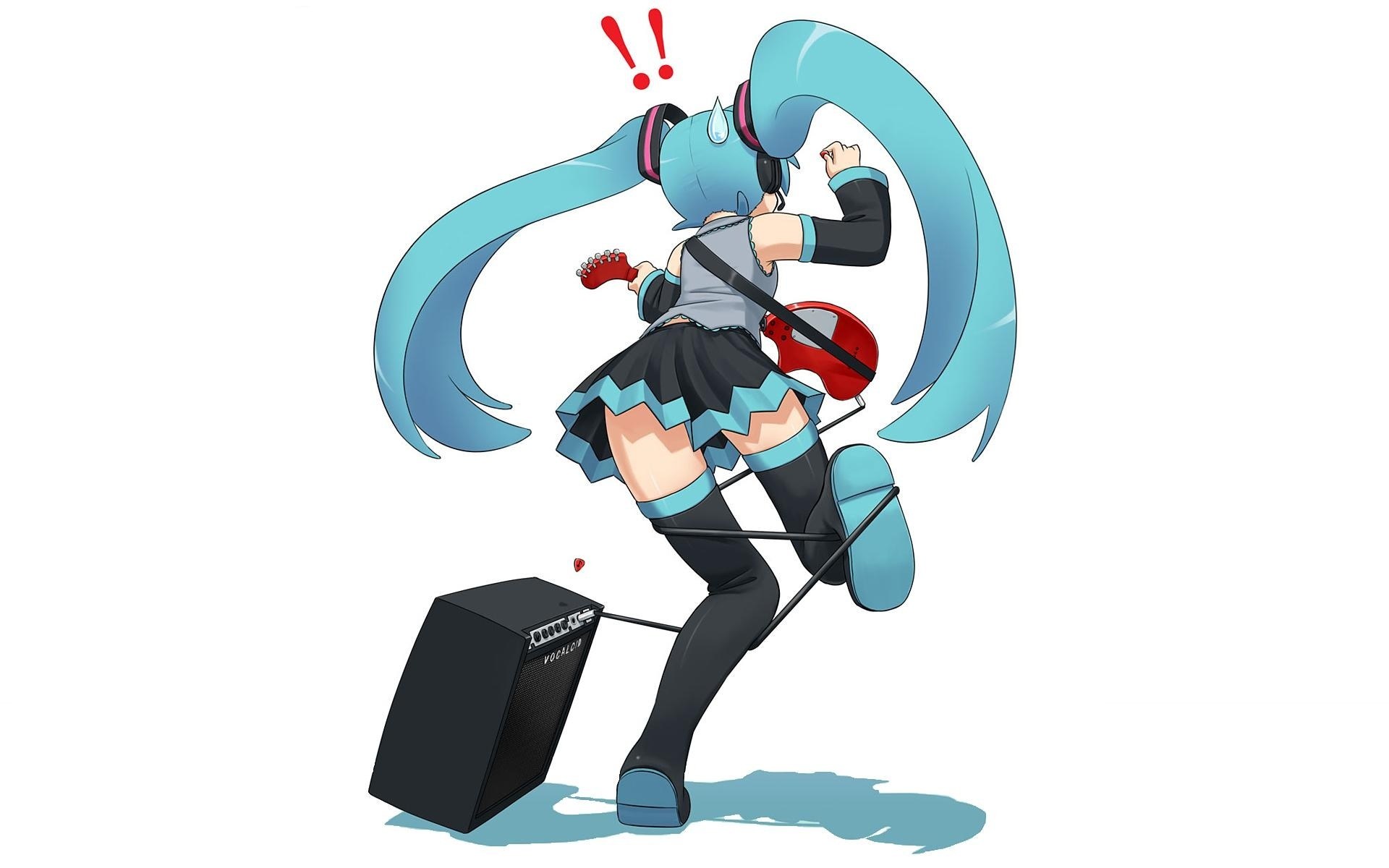 Miku playing guitar energetically