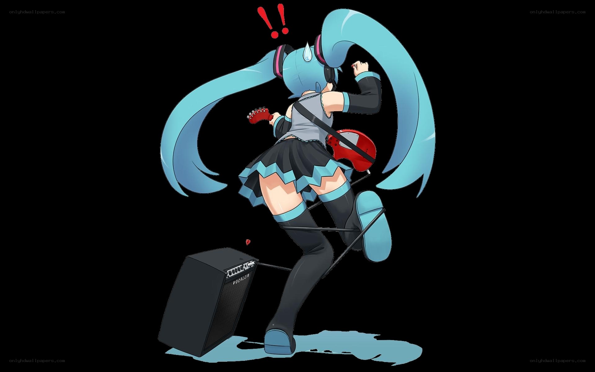 Miku playing guitar energetically