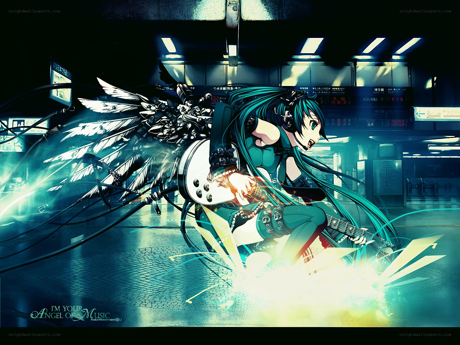 Miku playing guitar in subway